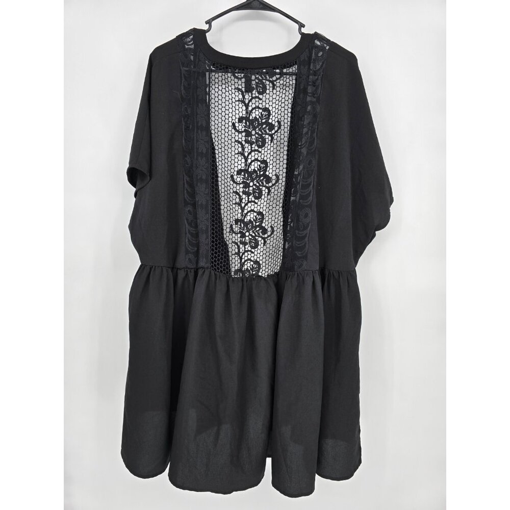 Lane Bryant Size 18/20 Womens Top Black Open Front Crochet Back Blouse - Picture 3 of 3